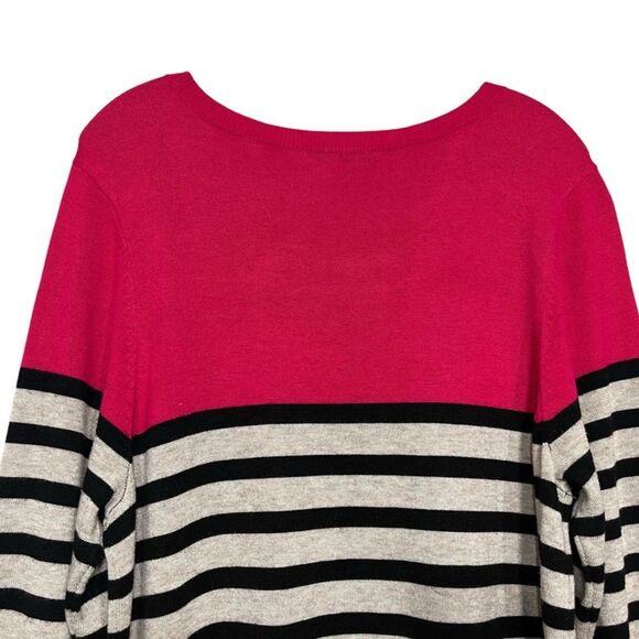 Eliza J Black White Pink Striped Colorblock Fit Flare Sweater Dress Plus Size - Picture 3 of 9